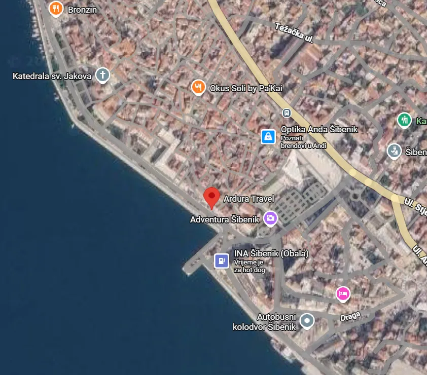Map of the Ardura Travel meeting point on the Šibenik riva